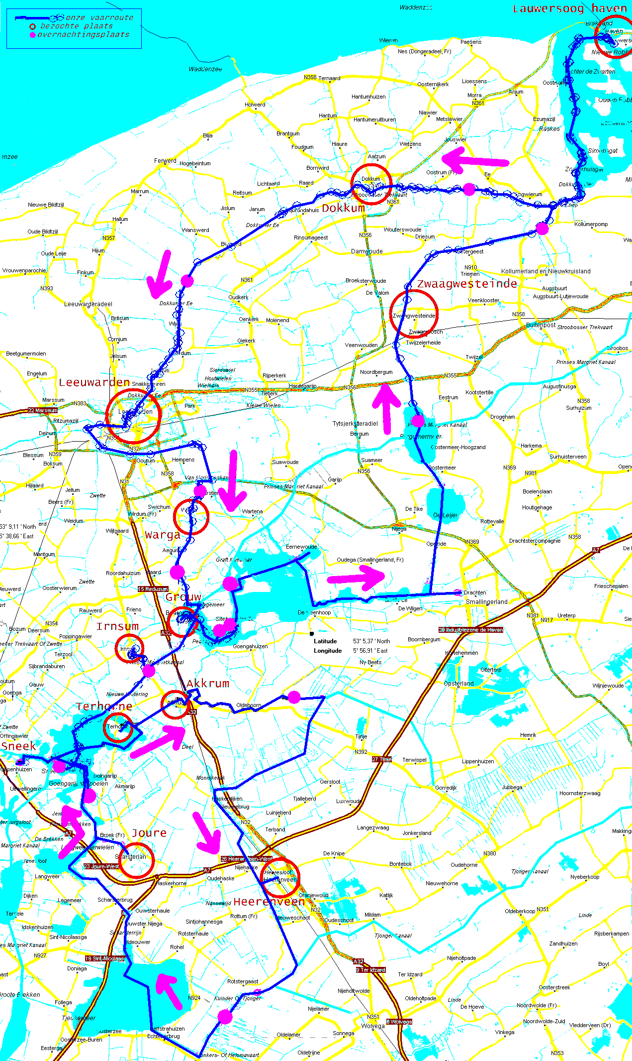 Detailkaart vaarroute